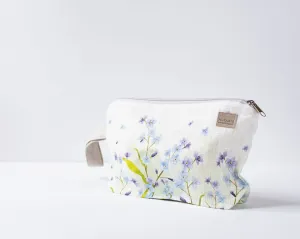 Wristlet pouch Not Forgotten Flowers print printed on Natural Linen fabric Natural linen.