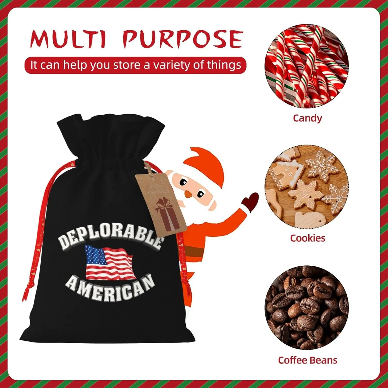 WZARILNEX Deplorable and Proud American Flag Drawstring Gift Bag Santa Gift Bag Christmas Gift