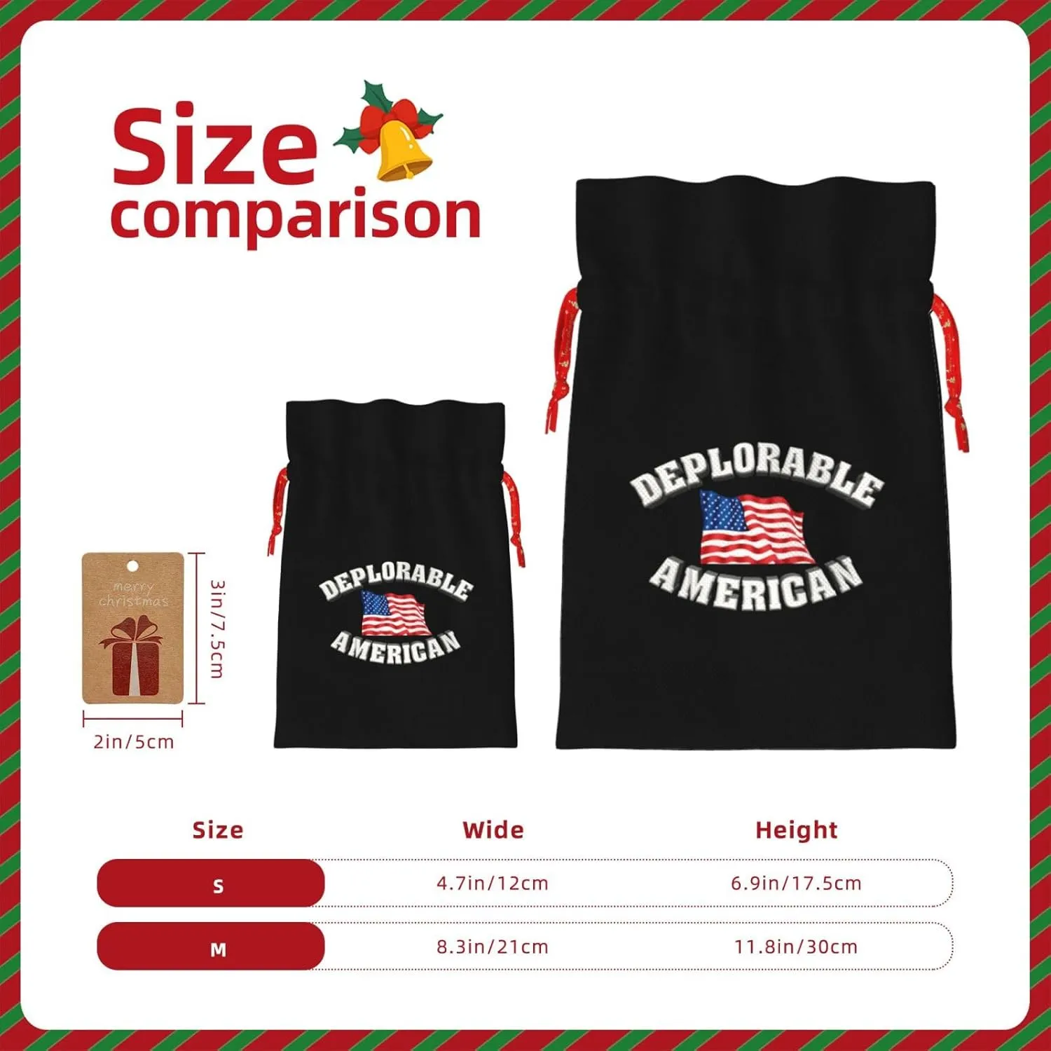 WZARILNEX Deplorable and Proud American Flag Drawstring Gift Bag Santa Gift Bag Christmas Gift