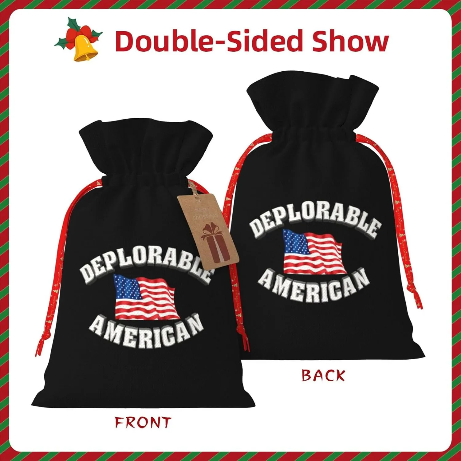 WZARILNEX Deplorable and Proud American Flag Drawstring Gift Bag Santa Gift Bag Christmas Gift