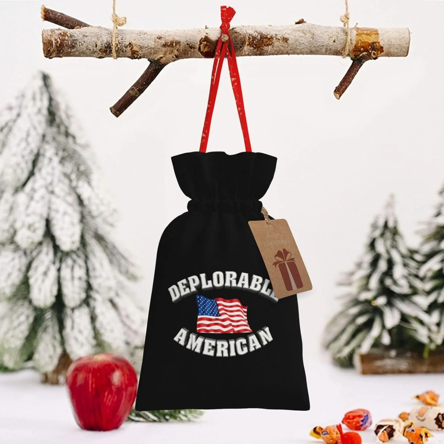 WZARILNEX Deplorable and Proud American Flag Drawstring Gift Bag Santa Gift Bag Christmas Gift