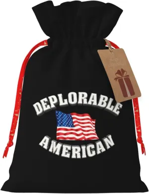 WZARILNEX Deplorable and Proud American Flag Drawstring Gift Bag Santa Gift Bag Christmas Gift