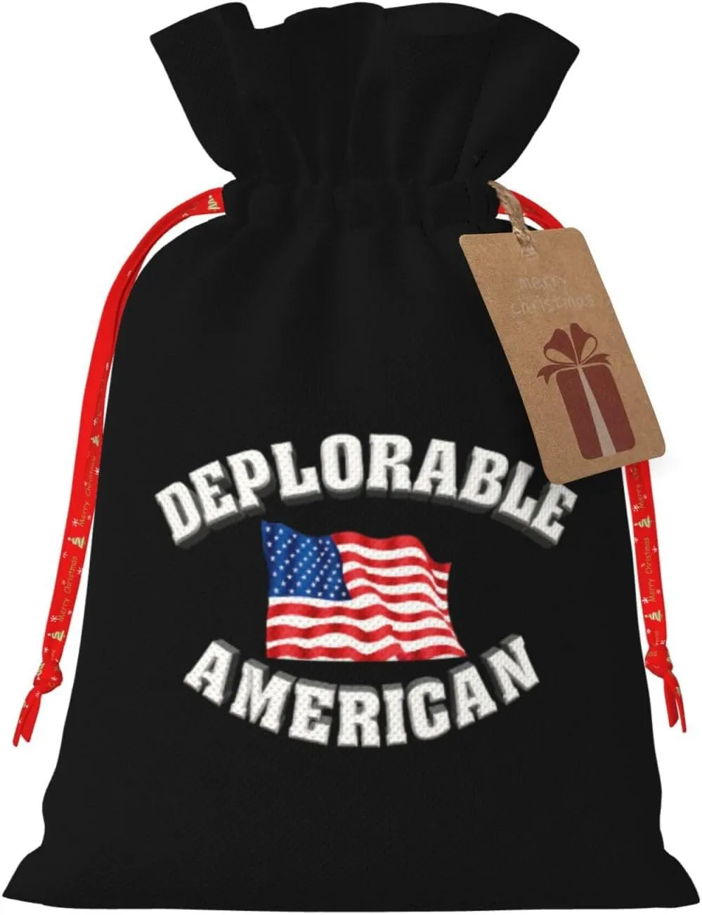 WZARILNEX Deplorable and Proud American Flag Drawstring Gift Bag Santa Gift Bag Christmas Gift