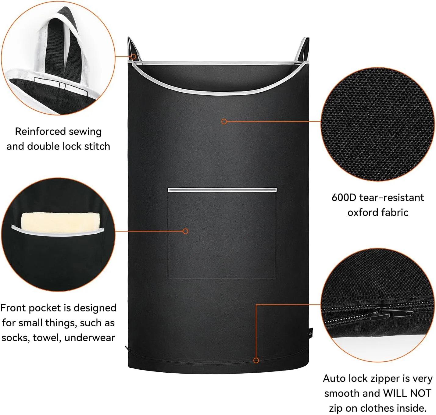 XL Hanging Laundry Hamper Bag, Black Door Hanging Hamper with Large Openging, Hanging Laundry Bag and Basket for Home, Dorm, or Travel,Durable and Stylish Design(Black 36x22Inch)