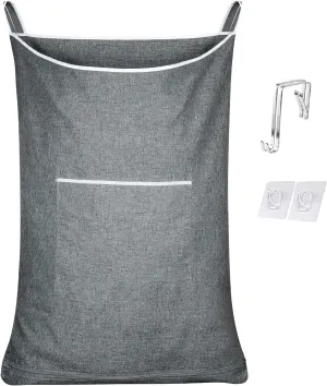 XL Hanging Laundry Hamper Bag, Door Hanging Hamper with Large Openging Hanging Laundry Hamper Storage Bag，Hanging Laundry Basket for Home, Dorm, or Travel(Heather Grey, 36x22 Inch)