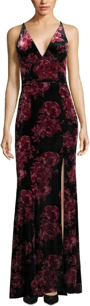 Xscape Womens Velvet Floral Formal Dress