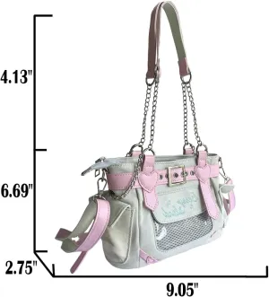 Y2K Harajuku Kawaii Goth Casual Style Denim Cute Heart and Pink Belt Decor Adjustable Cross-body Shoulder Bag