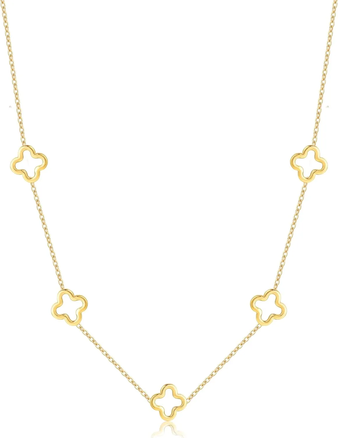 YADUDA Dainty Gold Silver Four Leaf Clover Necklace CZ Clover Pendant Station Necklaces for Women 18K Gold Plated Stainless Steel Lucky 4 Leaf Pendant Jewelry