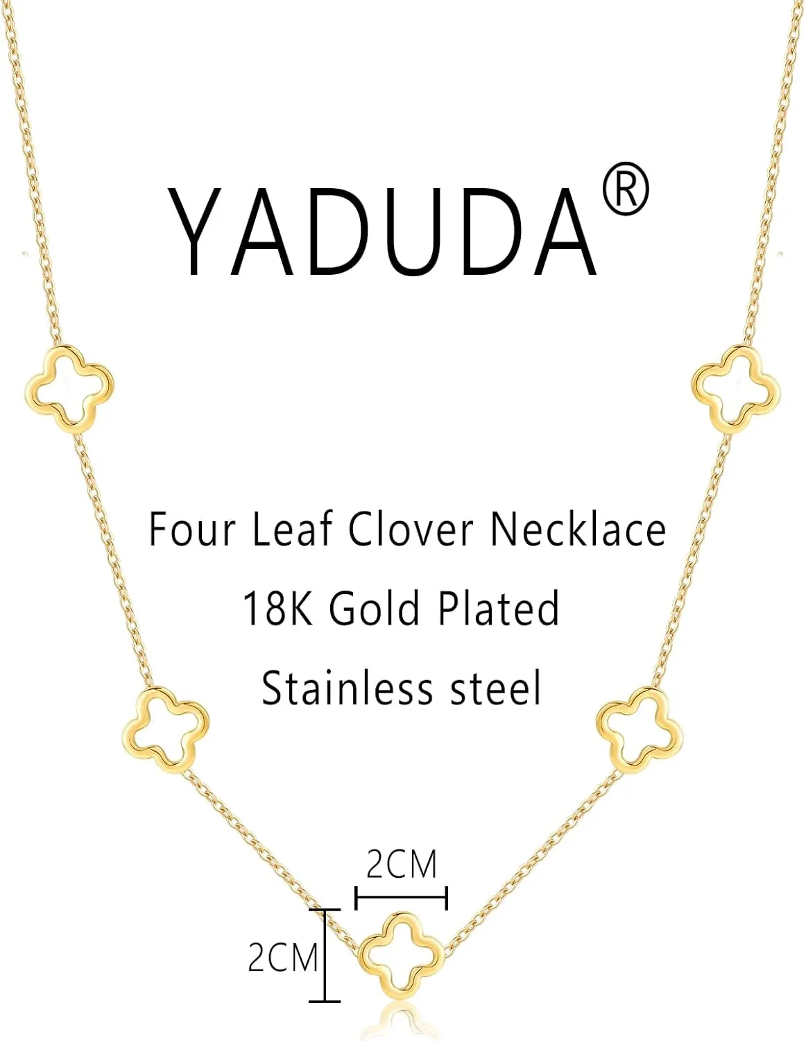YADUDA Dainty Gold Silver Four Leaf Clover Necklace CZ Clover Pendant Station Necklaces for Women 18K Gold Plated Stainless Steel Lucky 4 Leaf Pendant Jewelry