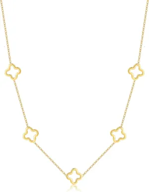 YADUDA Dainty Gold Silver Four Leaf Clover Necklace CZ Clover Pendant Station Necklaces for Women 18K Gold Plated Stainless Steel Lucky 4 Leaf Pendant Jewelry