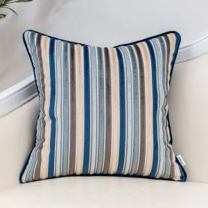 Yangest Blue Striped Throw Pillow Cover Multicolor Velvet Cushion Cover Modern Bohemian Pillowcase for Sofa Couch Bedroom Living Room Home Christmas Decoration,18x18 Inch