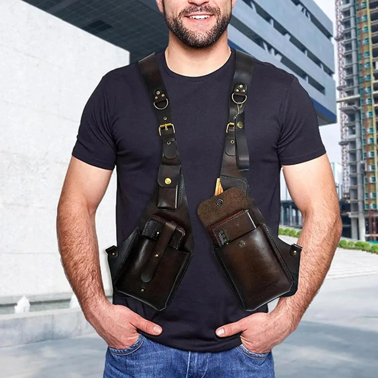 Yiupedrfg Anti-Theft Bag With Shoulder Harness, Retro Anti-Theft Harness Bag, Adjustable PU Leather Strap Wallet