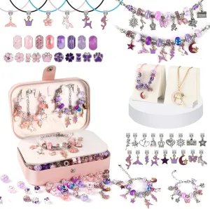 YJK Charm Bracelet Making Kit for Girls,Bracelet Charms for Bracelet Making, Charm Necklace Kit, for Aged 5 6 7 8 9 10 11 12 Year Old Girl Birthday Gift Ideas! Jewelry Making Kit for Girls 8-12,