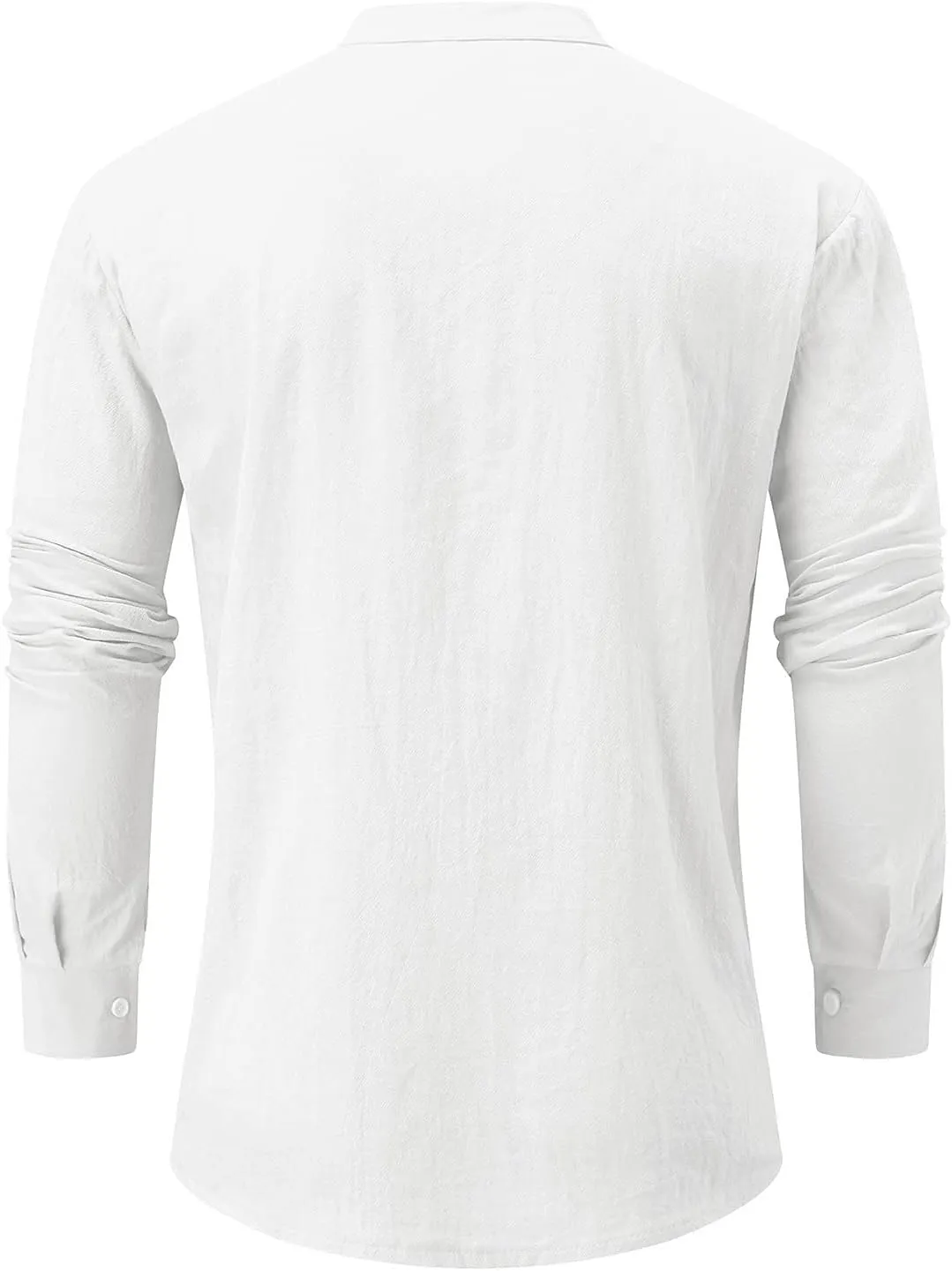 Ymosrh Long Sleeve Shirts Men's Casual Cotton Linen Solid Color Shirts Loose Stand Collar Shirts Dress for Men