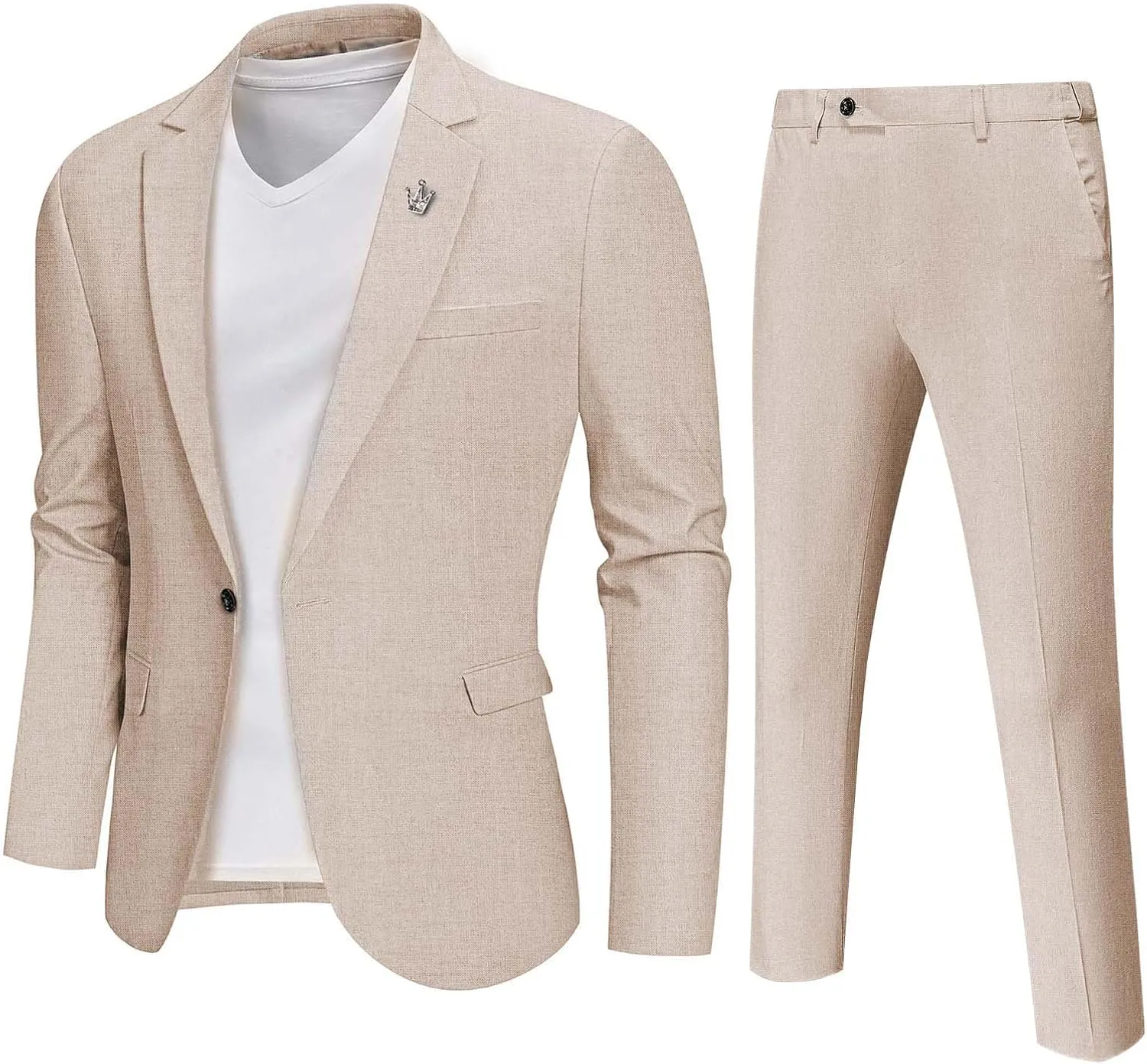 YND Men's 2 Piece Casual Linen Suit Set, Regular Fit Lightweight Blazer Jacket and Pants for Wedding, Business, Party