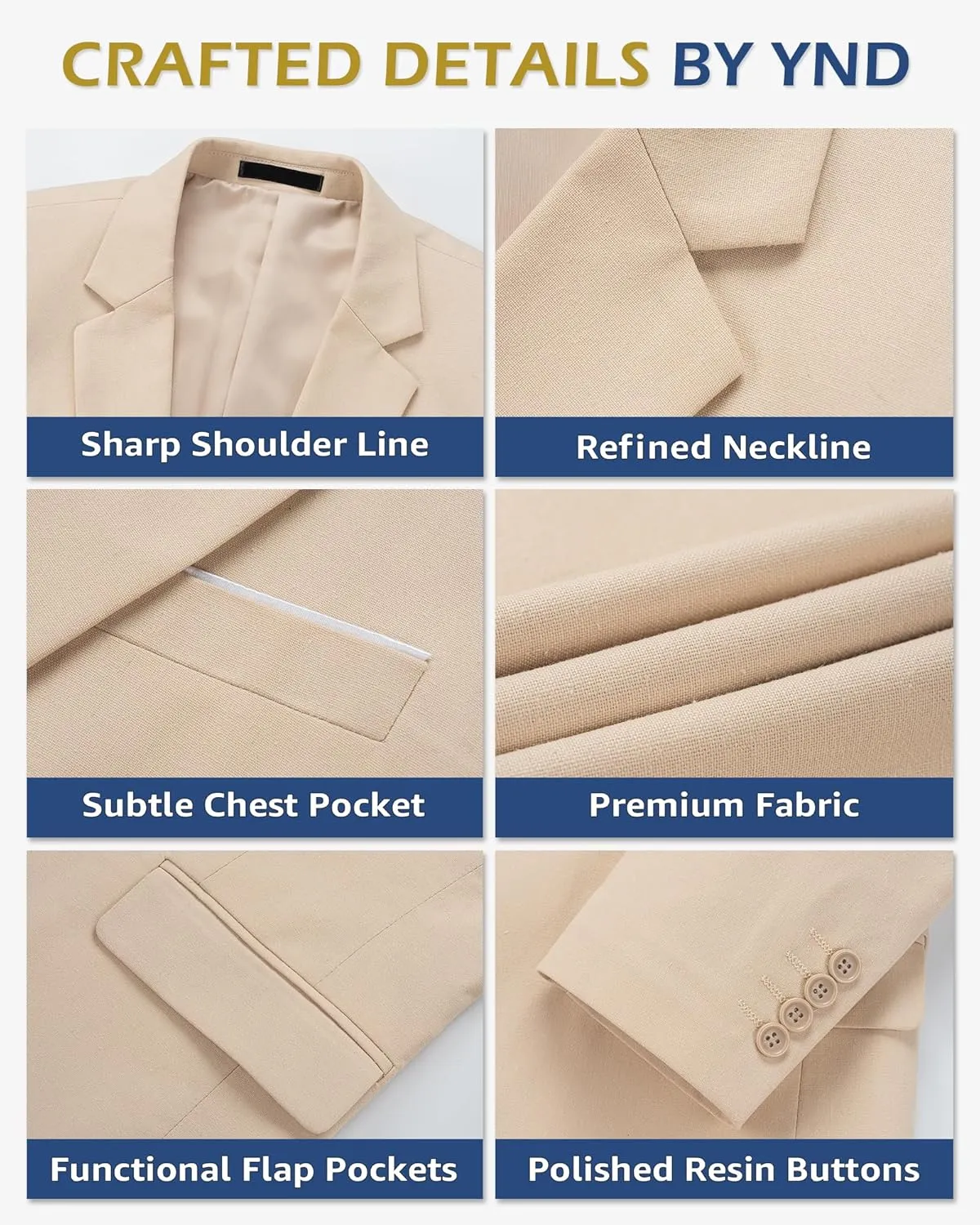 YND Men's Casual One Button Linen Suit Jacket, Slim Fit Sport Coat Lightweight Business Blazer