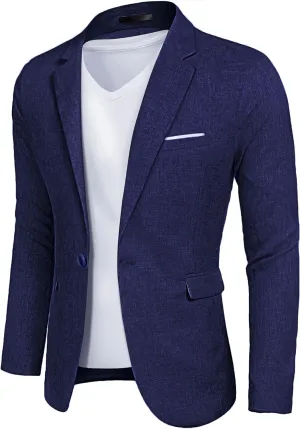 YND Men's Casual One Button Linen Suit Jacket, Slim Fit Sport Coat Lightweight Business Blazer