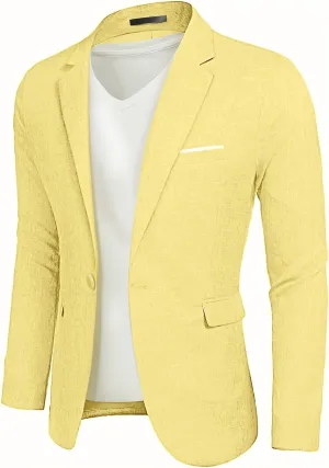 YND Men's Casual One Button Linen Suit Jacket, Slim Fit Sport Coat Lightweight Business Blazer