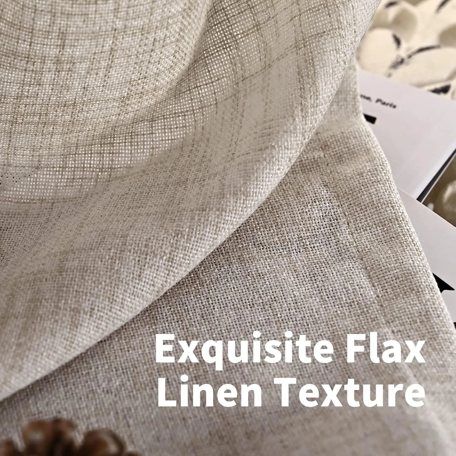 YoungsTex Natural Linen Curtains 72 Inch Length 2 Panels for Living Room - Semi Sheer Drapes Light Filtering with Rod Pocket Beige Window Treatments for Bedroom Dining Rustic Back Tab, 52 X 72 Inch