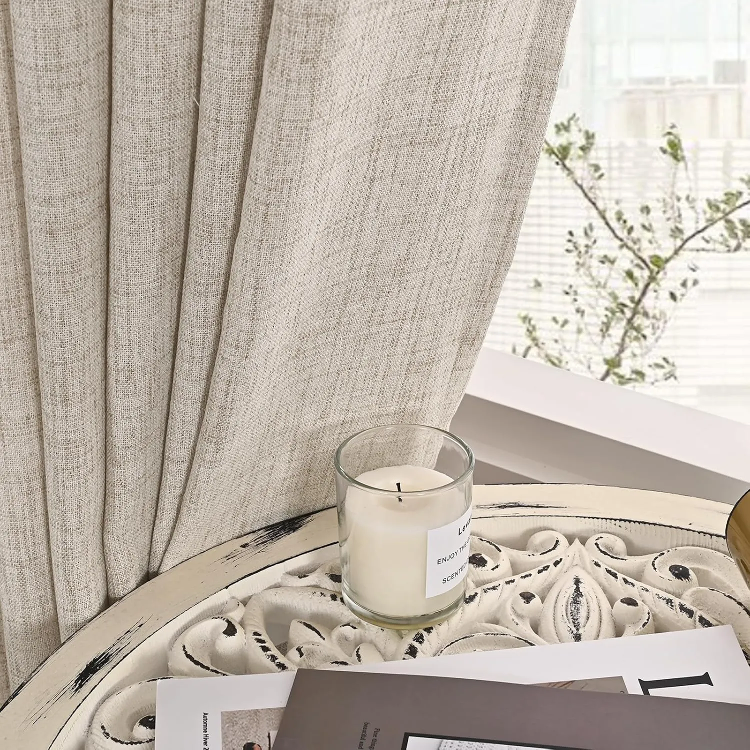 YoungsTex Natural Linen Curtains 72 Inch Length 2 Panels for Living Room - Semi Sheer Drapes Light Filtering with Rod Pocket Beige Window Treatments for Bedroom Dining Rustic Back Tab, 52 X 72 Inch