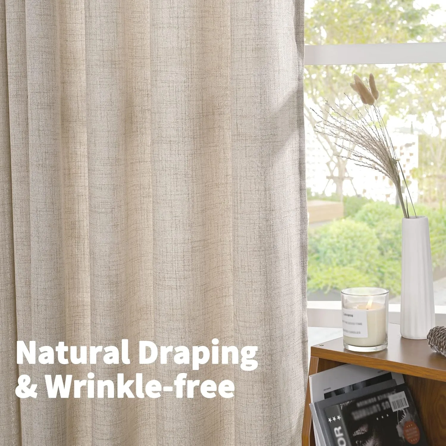 YoungsTex Natural Linen Curtains 72 Inch Length 2 Panels for Living Room - Semi Sheer Drapes Light Filtering with Rod Pocket Beige Window Treatments for Bedroom Dining Rustic Back Tab, 52 X 72 Inch