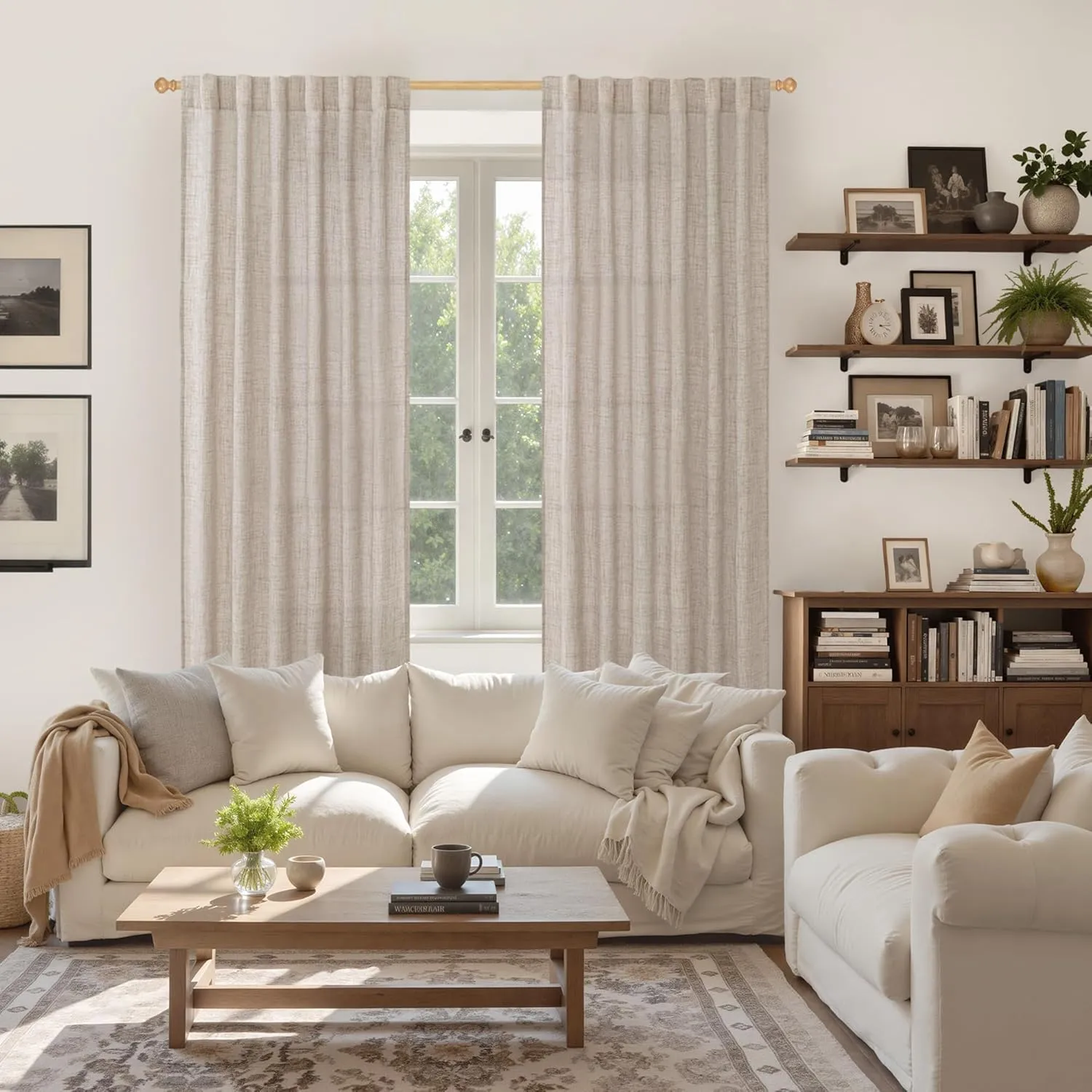YoungsTex Natural Linen Curtains 72 Inch Length 2 Panels for Living Room - Semi Sheer Drapes Light Filtering with Rod Pocket Beige Window Treatments for Bedroom Dining Rustic Back Tab, 52 X 72 Inch
