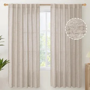 YoungsTex Natural Linen Curtains 72 Inch Length 2 Panels for Living Room - Semi Sheer Drapes Light Filtering with Rod Pocket Beige Window Treatments for Bedroom Dining Rustic Back Tab, 52 X 72 Inch