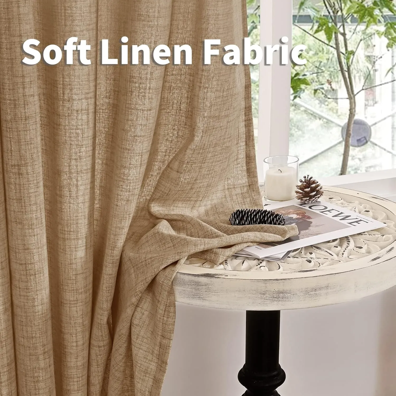 YoungsTex Toffee Linen Curtains 72 Inch Length for Farmhouse Rod Pocket Burlap Textured Window Drapes for Living Room Bedroom Dining Room Light Filtering, 2 Panel, 52 X 72 Inch