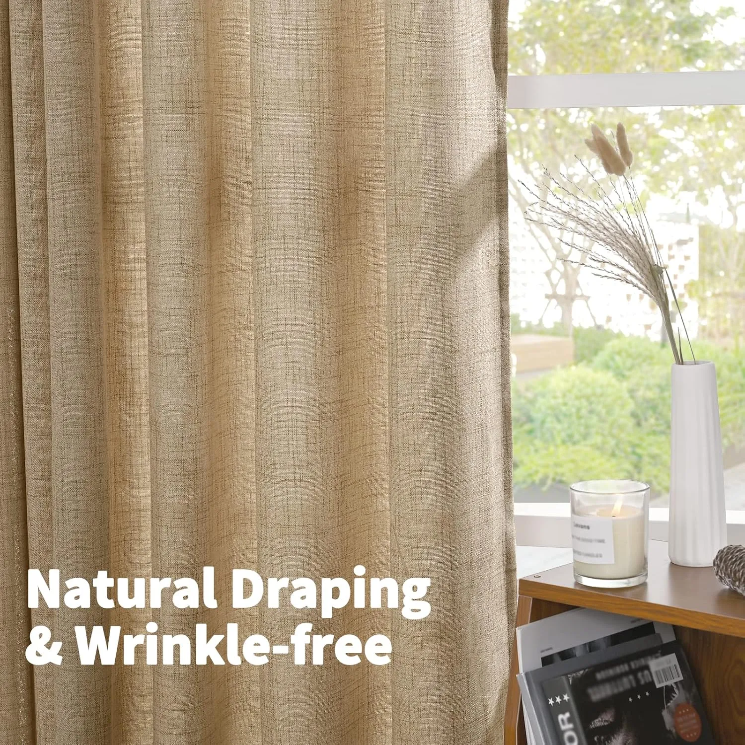 YoungsTex Toffee Linen Curtains 72 Inch Length for Farmhouse Rod Pocket Burlap Textured Window Drapes for Living Room Bedroom Dining Room Light Filtering, 2 Panel, 52 X 72 Inch