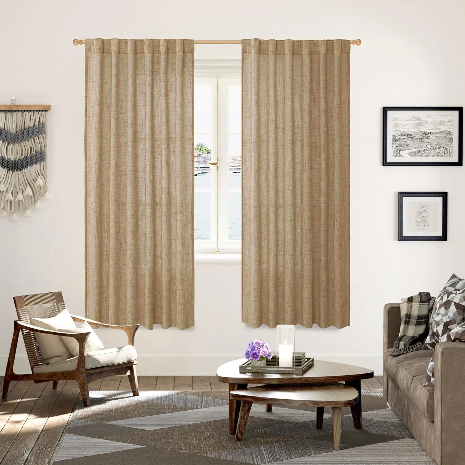 YoungsTex Toffee Linen Curtains 72 Inch Length for Farmhouse Rod Pocket Burlap Textured Window Drapes for Living Room Bedroom Dining Room Light Filtering, 2 Panel, 52 X 72 Inch