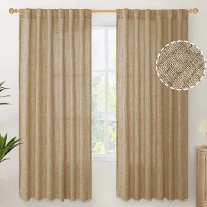 YoungsTex Toffee Linen Curtains 72 Inch Length for Farmhouse Rod Pocket Burlap Textured Window Drapes for Living Room Bedroom Dining Room Light Filtering, 2 Panel, 52 X 72 Inch