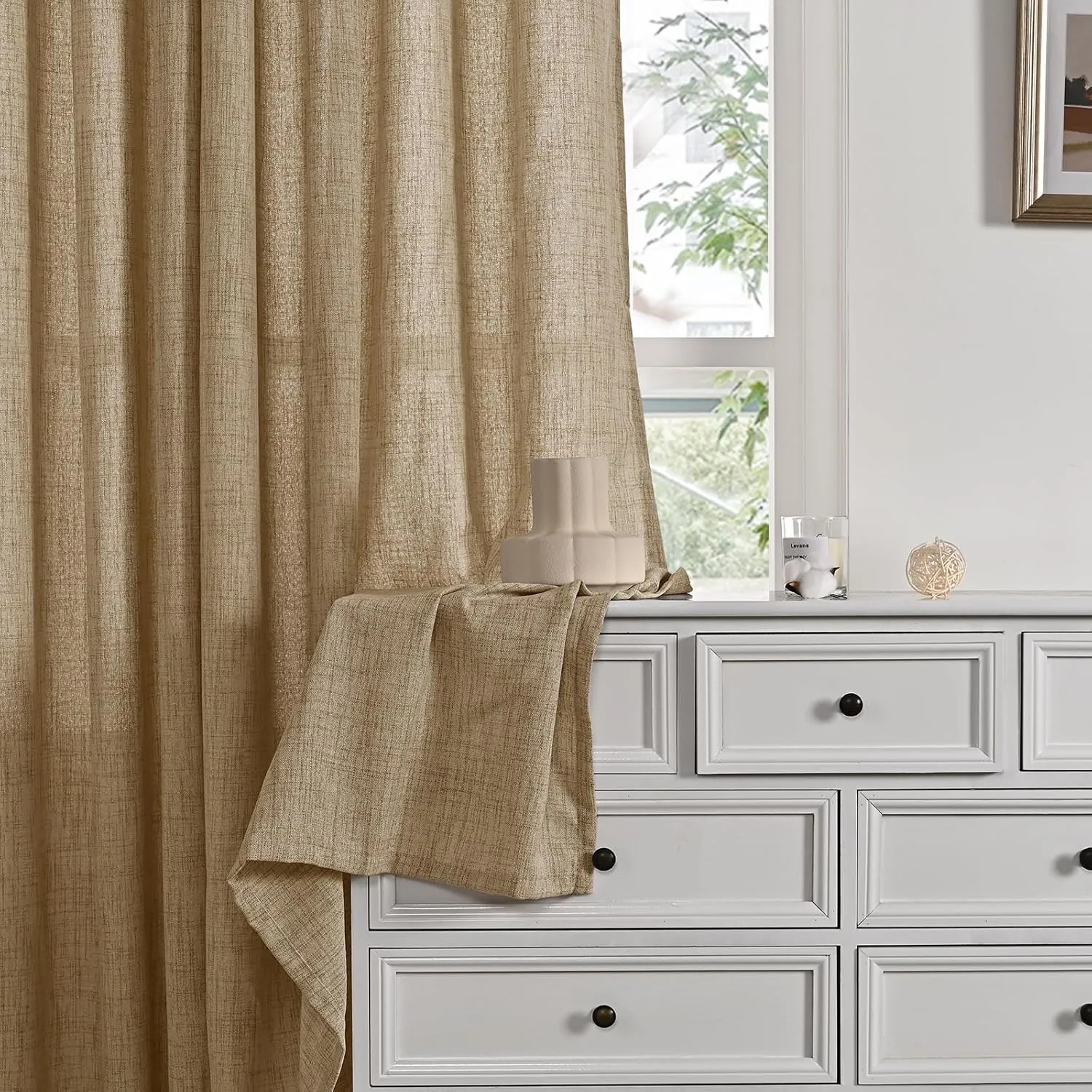 YoungsTex Toffee Linen Curtains 72 Inch Length for Farmhouse Rod Pocket Burlap Textured Window Drapes for Living Room Bedroom Dining Room Light Filtering, 2 Panel, 52 X 72 Inch