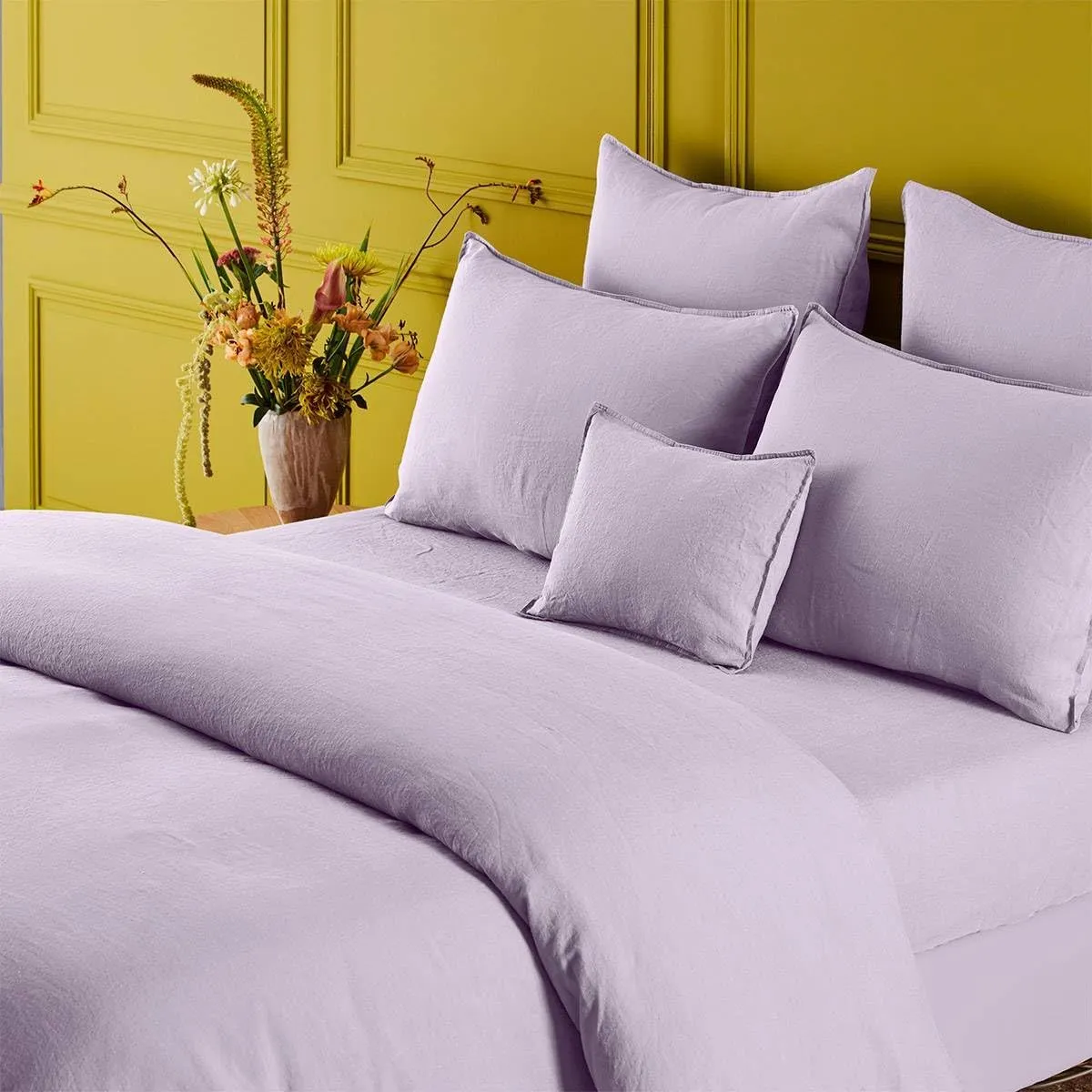 Yves Delorme Originel Glycine King 79 x 81 in Fitted Sheet | 100% Stone Washed Linen | Luxury Bedding from France
