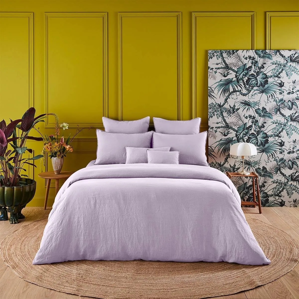 Yves Delorme Originel Glycine King 79 x 81 in Fitted Sheet | 100% Stone Washed Linen | Luxury Bedding from France