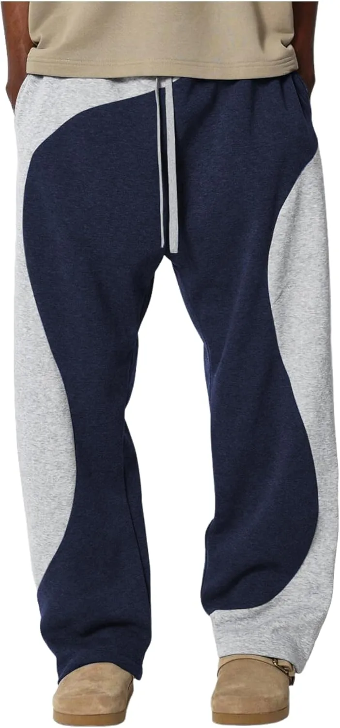 ZAFUL Men's Baggy Sweatpants Color Block Irregular Patchwork Drawstring Sweatpants Casual Wide Leg Lounge Pants