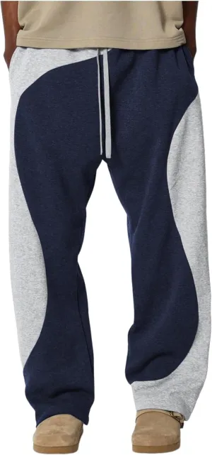 ZAFUL Men's Baggy Sweatpants Color Block Irregular Patchwork Drawstring Sweatpants Casual Wide Leg Lounge Pants