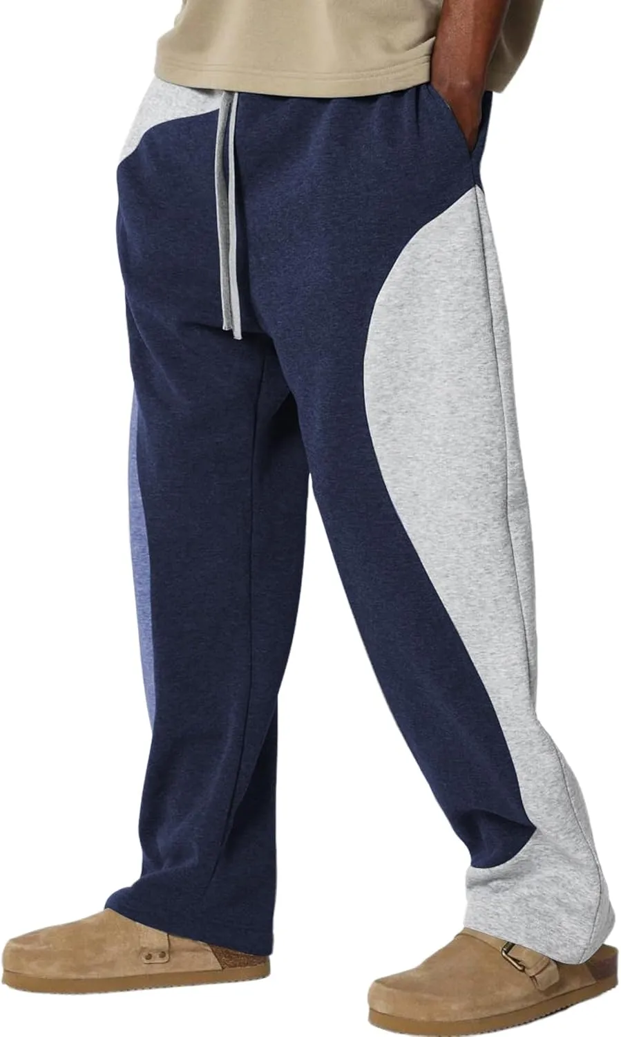 ZAFUL Men's Baggy Sweatpants Color Block Irregular Patchwork Drawstring Sweatpants Casual Wide Leg Lounge Pants