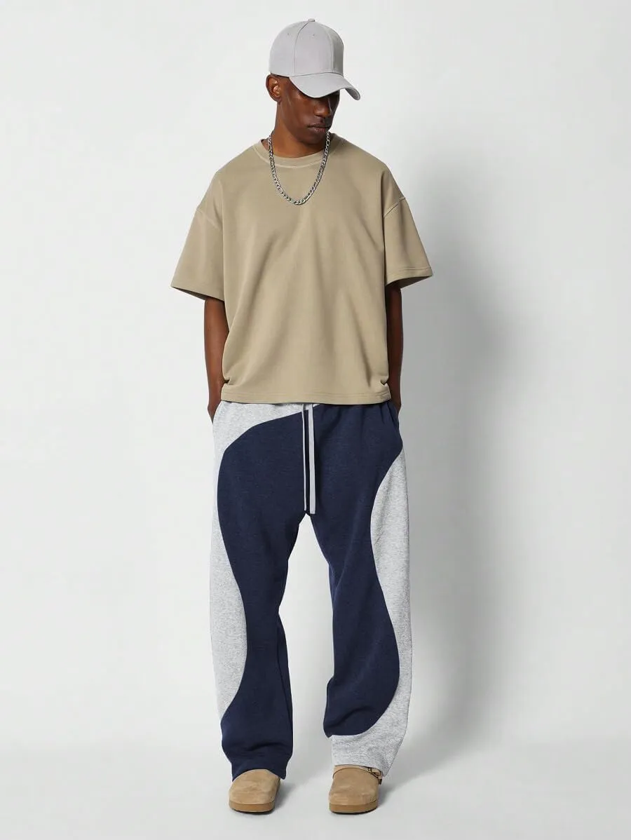 ZAFUL Men's Baggy Sweatpants Color Block Irregular Patchwork Drawstring Sweatpants Casual Wide Leg Lounge Pants