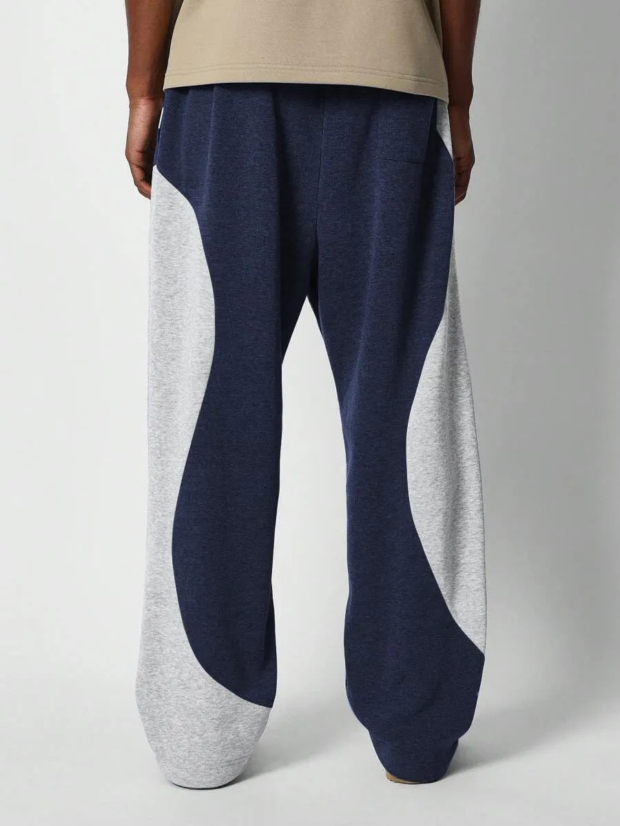 ZAFUL Men's Baggy Sweatpants Color Block Irregular Patchwork Drawstring Sweatpants Casual Wide Leg Lounge Pants