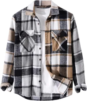 ZAFUL Mens Plaid Shirt,Long Sleeves,Classic Flannel Shirt Button Down Shirt Jacket Tops