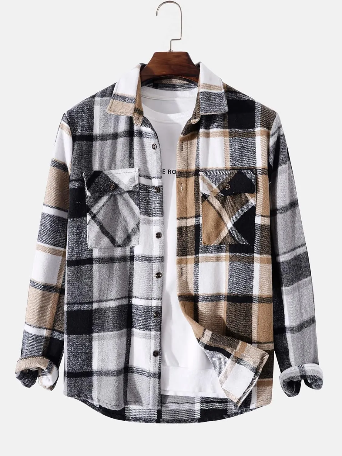 ZAFUL Mens Plaid Shirt,Long Sleeves,Classic Flannel Shirt Button Down Shirt Jacket Tops