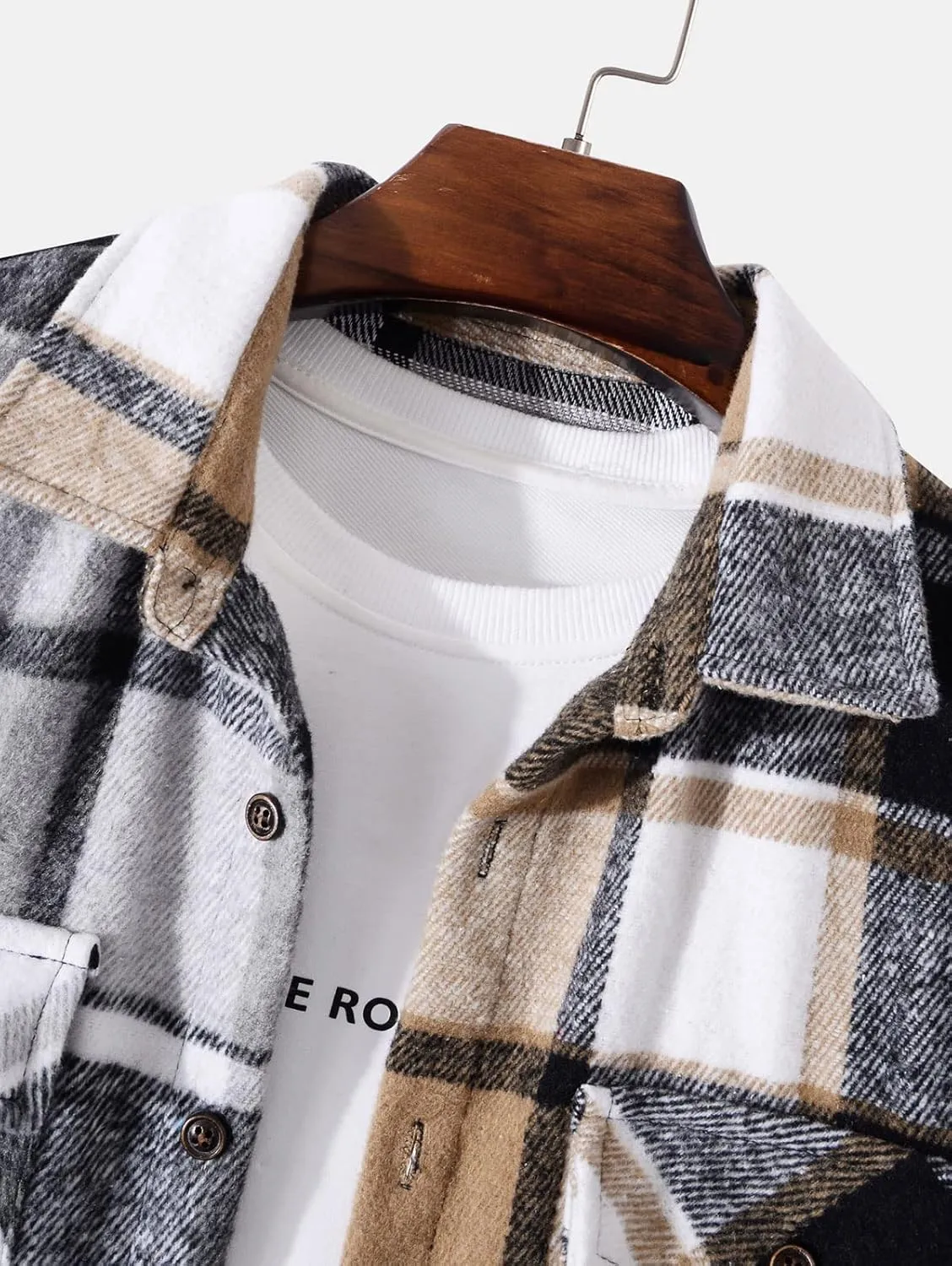 ZAFUL Mens Plaid Shirt,Long Sleeves,Classic Flannel Shirt Button Down Shirt Jacket Tops
