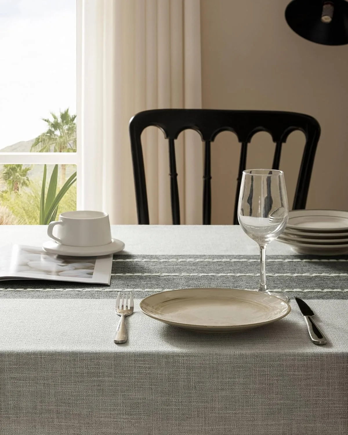 ZeeMart Contrast Linen Table Cloth Square Table Cloths 52x52 Inch Grey, Farmhouse Style Heavy Weight Grey Tablecloth, Water Resistant Burlap Tablecloths