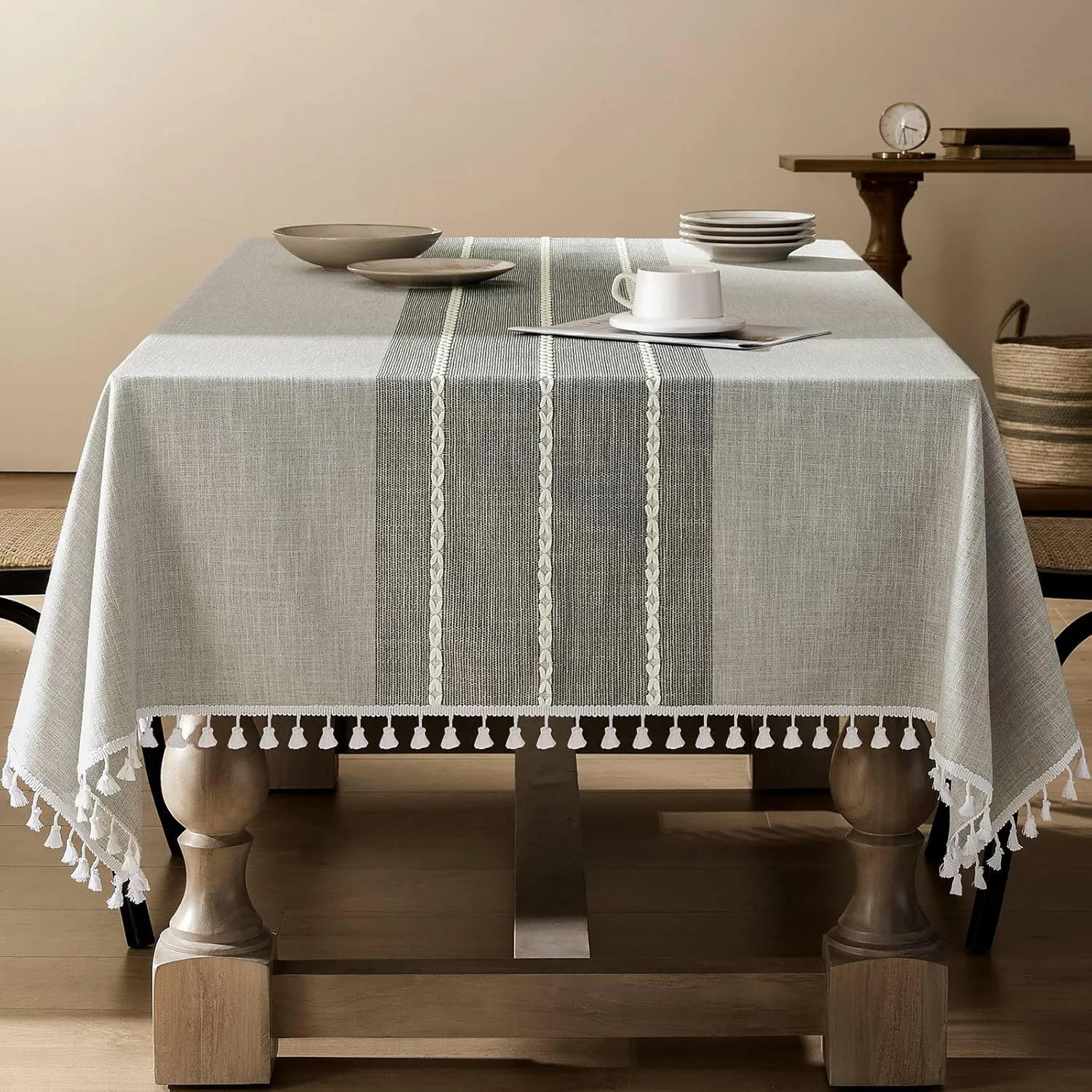 ZeeMart Contrast Linen Table Cloth Square Table Cloths 52x52 Inch Grey, Farmhouse Style Heavy Weight Grey Tablecloth, Water Resistant Burlap Tablecloths