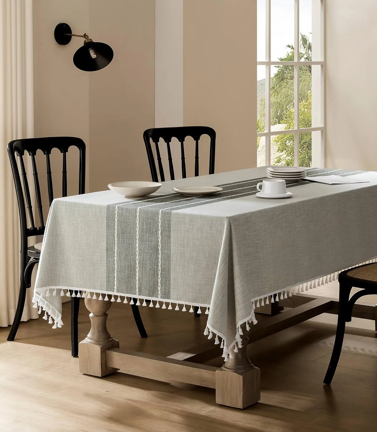 ZeeMart Contrast Linen Table Cloth Square Table Cloths 52x52 Inch Grey, Farmhouse Style Heavy Weight Grey Tablecloth, Water Resistant Burlap Tablecloths