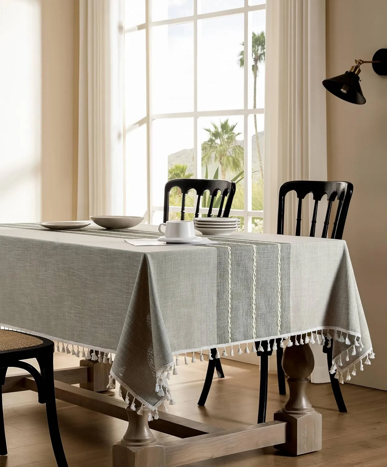 ZeeMart Contrast Linen Table Cloth Square Table Cloths 52x52 Inch Grey, Farmhouse Style Heavy Weight Grey Tablecloth, Water Resistant Burlap Tablecloths
