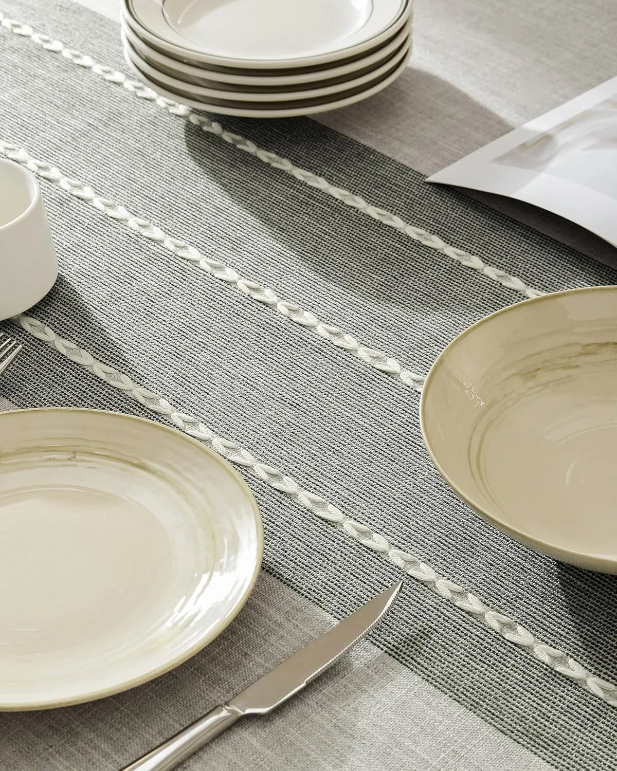 ZeeMart Contrast Linen Table Cloth Square Table Cloths 52x52 Inch Grey, Farmhouse Style Heavy Weight Grey Tablecloth, Water Resistant Burlap Tablecloths