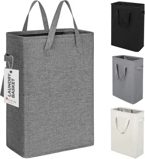ZERO JET LAG Slim Laundry Hamper With Handles Collapsible Laundry Basket Thin Dirty Clothes Basket Narrow Laundry Bag Foldable Dirty Cloth Hamper 45L (21 inches,Dark Grey)
