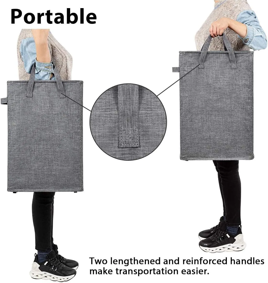 ZERO JET LAG Slim Laundry Hamper With Handles Collapsible Laundry Basket Thin Dirty Clothes Basket Narrow Laundry Bag Foldable Dirty Cloth Hamper 45L (21 inches,Dark Grey)