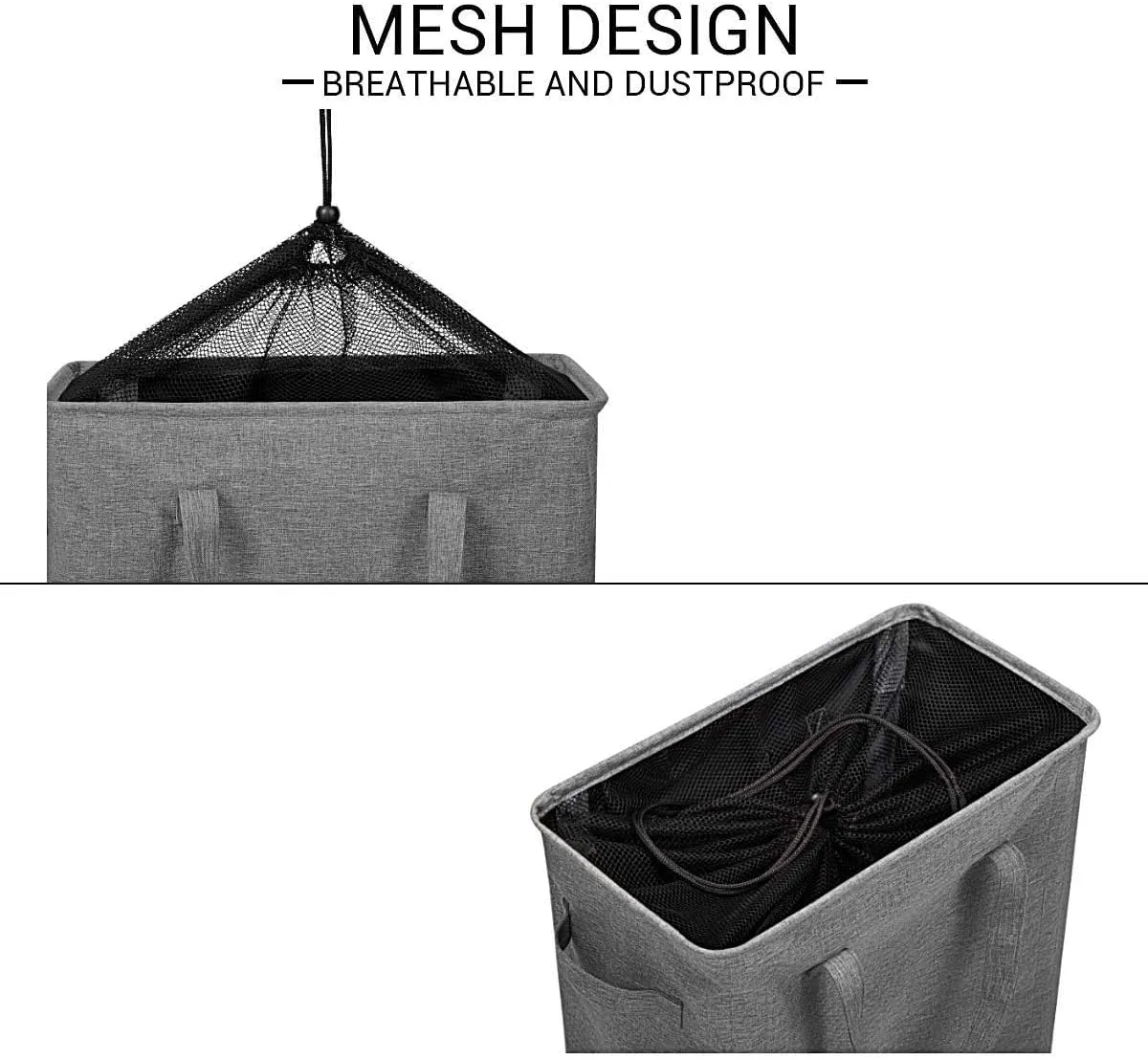 ZERO JET LAG Slim Laundry Hamper With Handles Collapsible Laundry Basket Thin Dirty Clothes Basket Narrow Laundry Bag Foldable Dirty Cloth Hamper 45L (21 inches,Dark Grey)